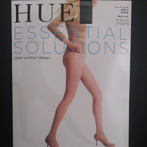 New Hue Essential Solutions Clear Control Sheer Pantyhose Black Size 2 #5972N - Picture 1 of 5
